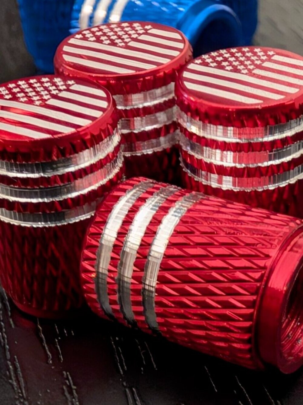RED ALUMINIUM Patriotic USA Flag Tire Valve Caps Universal Car Truck Bike x4